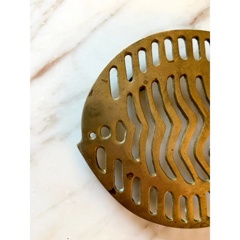Vintage Brass Fish Trivet Tropical Fish Coastal Kitchen Decor